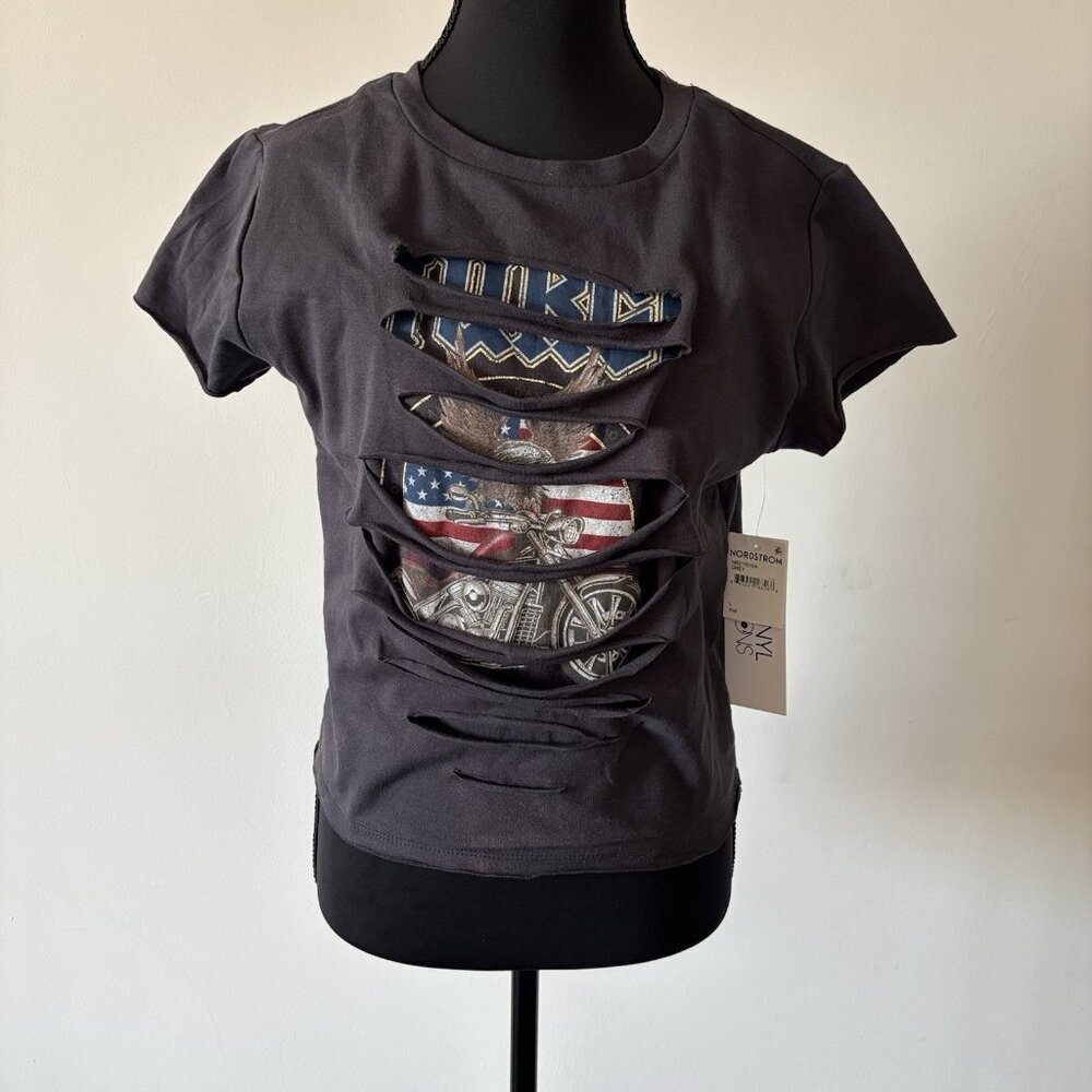 The Vinyl Icons Sturgis Slashed Tee Americana‎ Motorcycle Women’s L NWT FLAWS